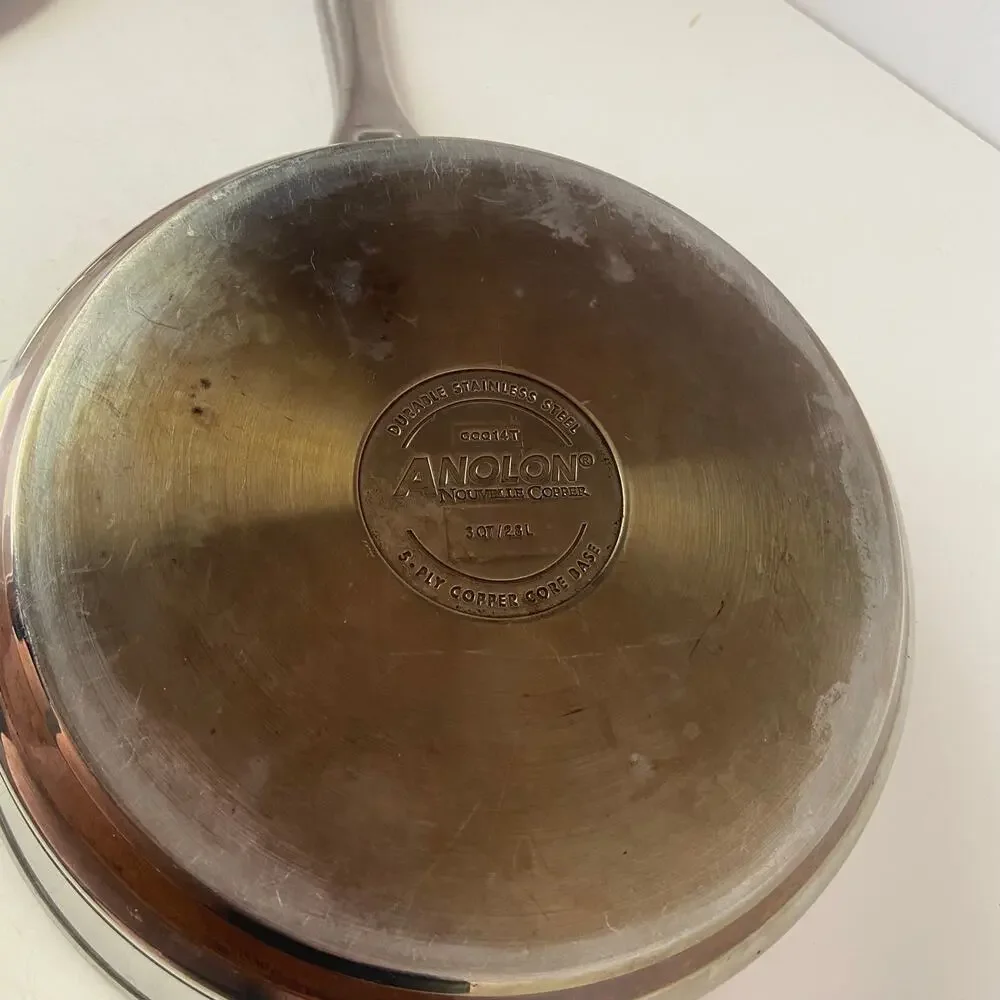 Analon Skillet W/ Lid 3 Quart 2.8 L 5 Ply  Nouvelle Copper Core Base 00014T GUC